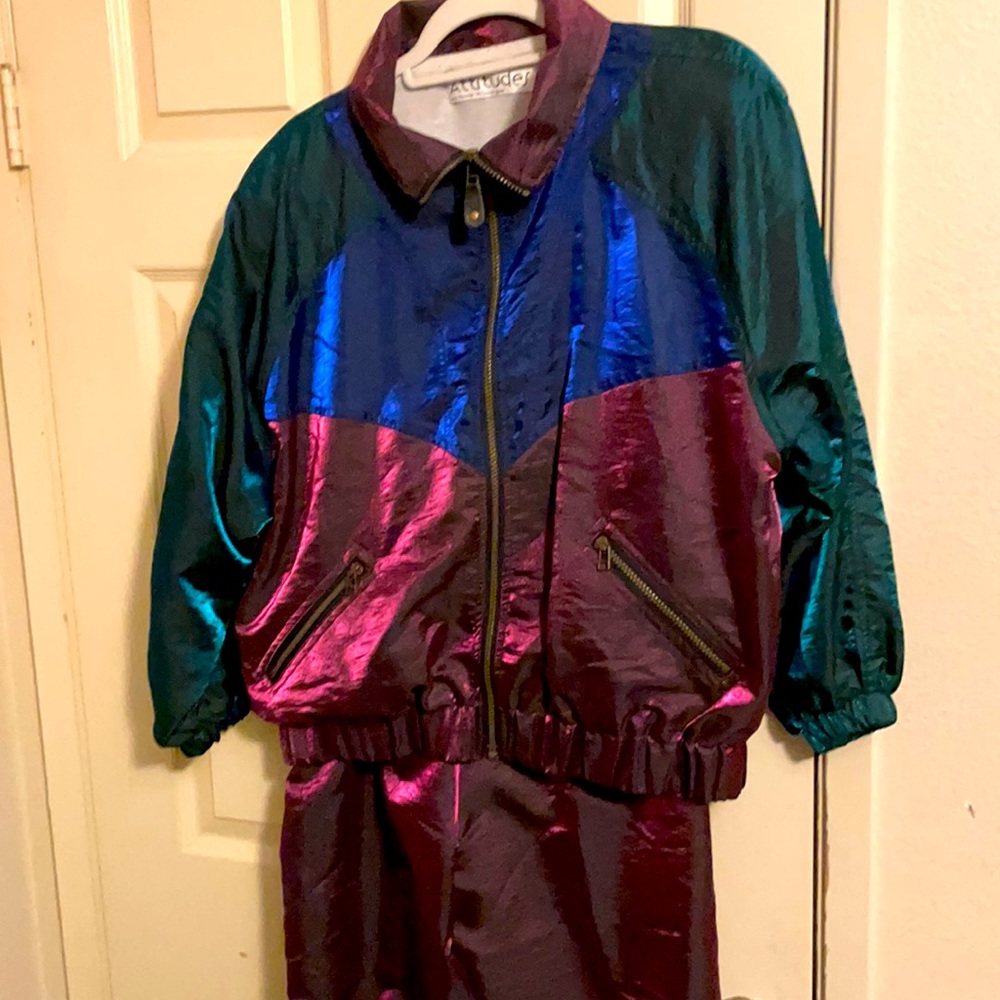 Vintage 80s Attitudes by Susie Wiyninger size 8 nylon track suit made in USA